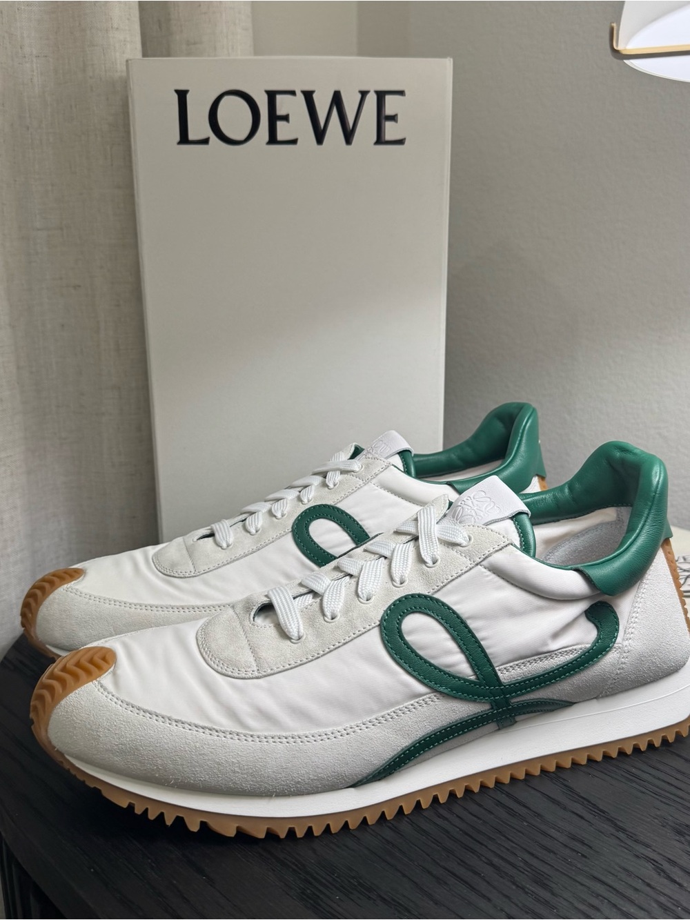 Loewe Flow Runner 2.0 Nylon & Suede Sneakers White/Green 44